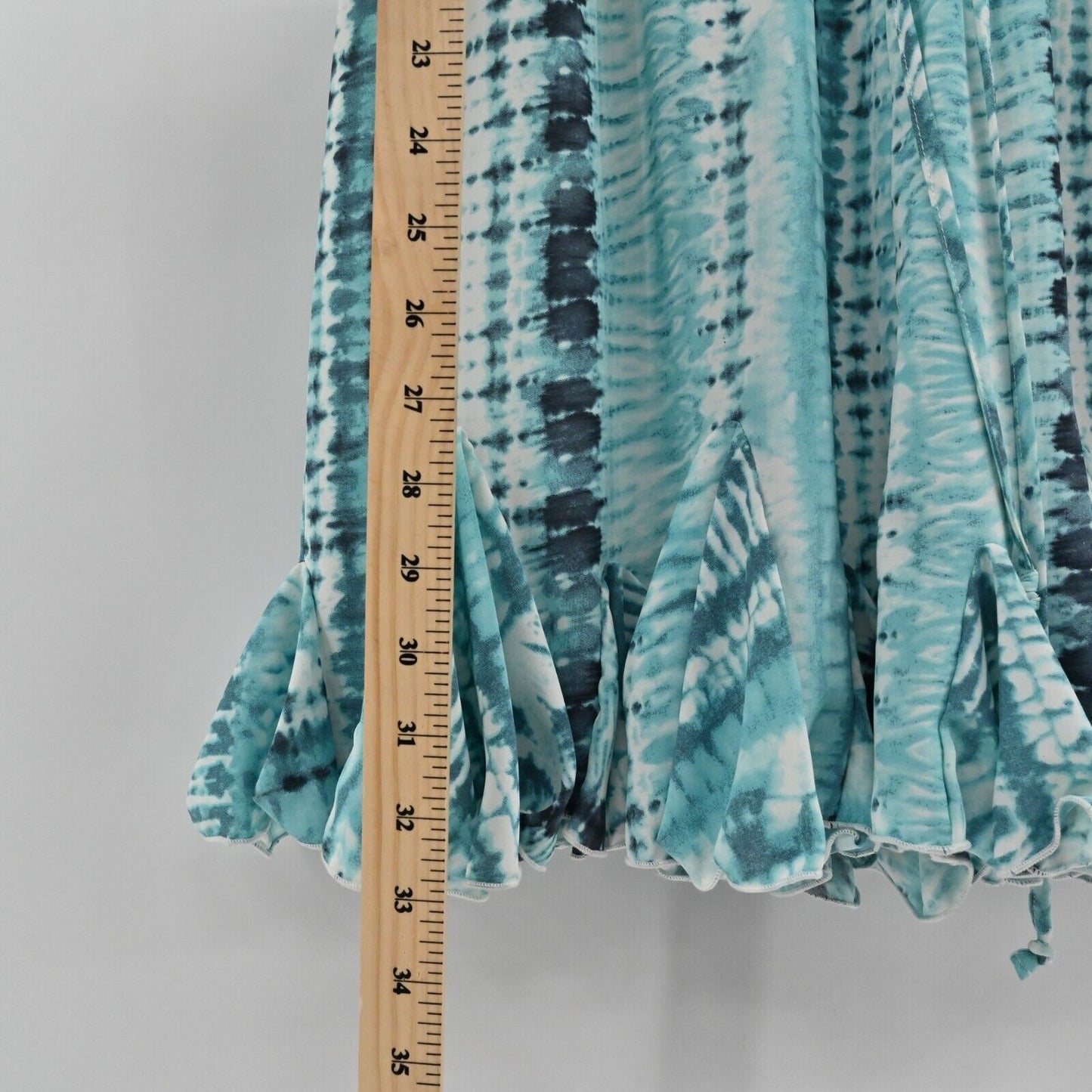 LUXXEL Romper Womens Size L Short Sleeve VNeck Turquoise Printed Tie Waist Frill