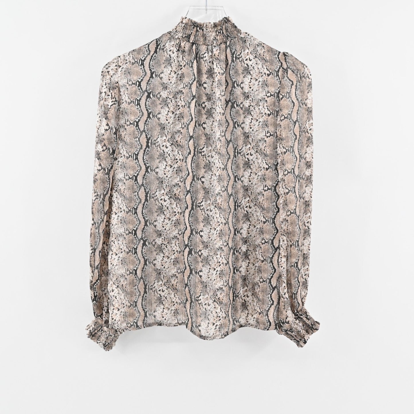 JOIE Smocked Top Womens Size XS Snakeskin Print Mock Neck Chiffon Relaxed Blouse