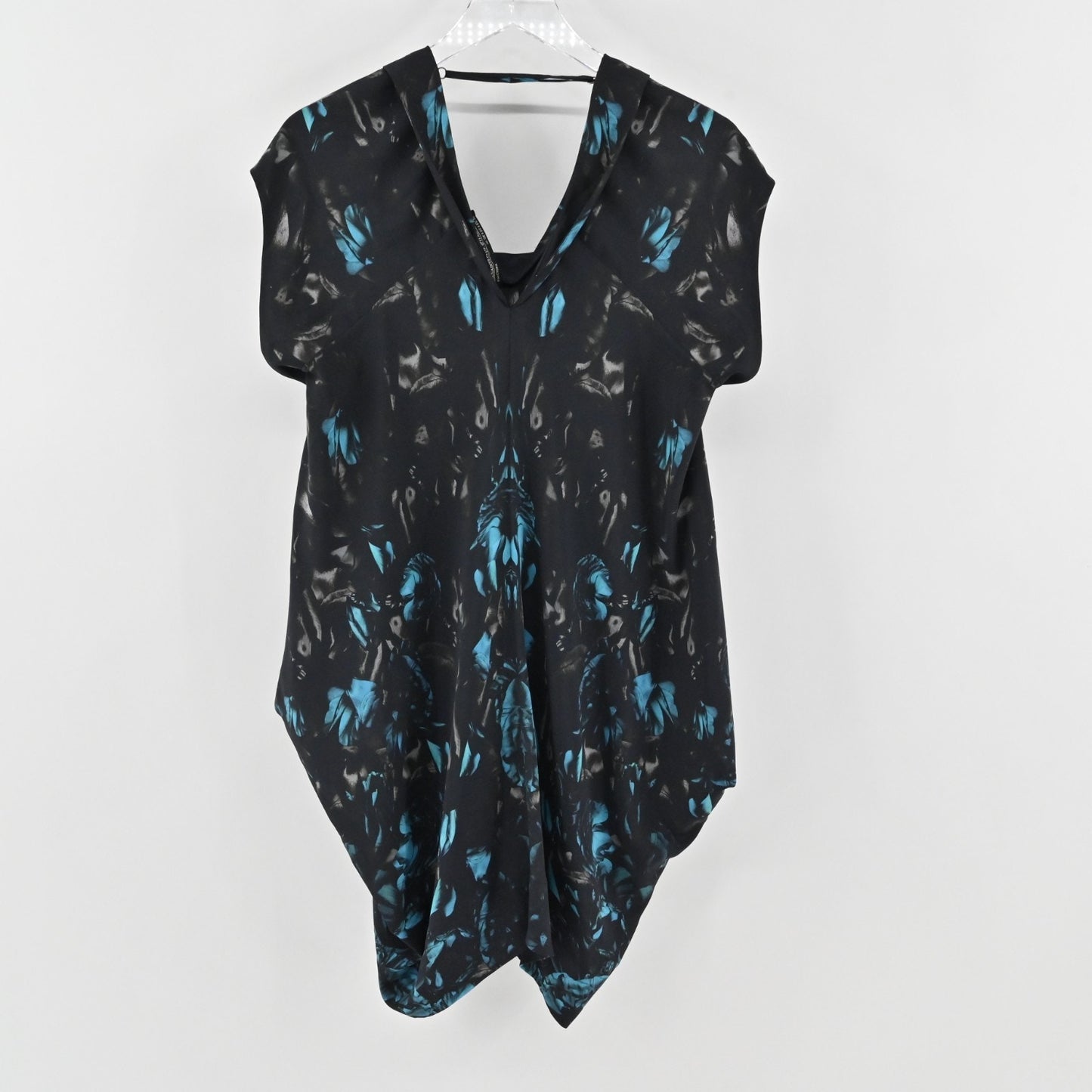 Allsaints Opium Oriana Dress Size 4 Blue Black Abstract Print Asymmetric Mini