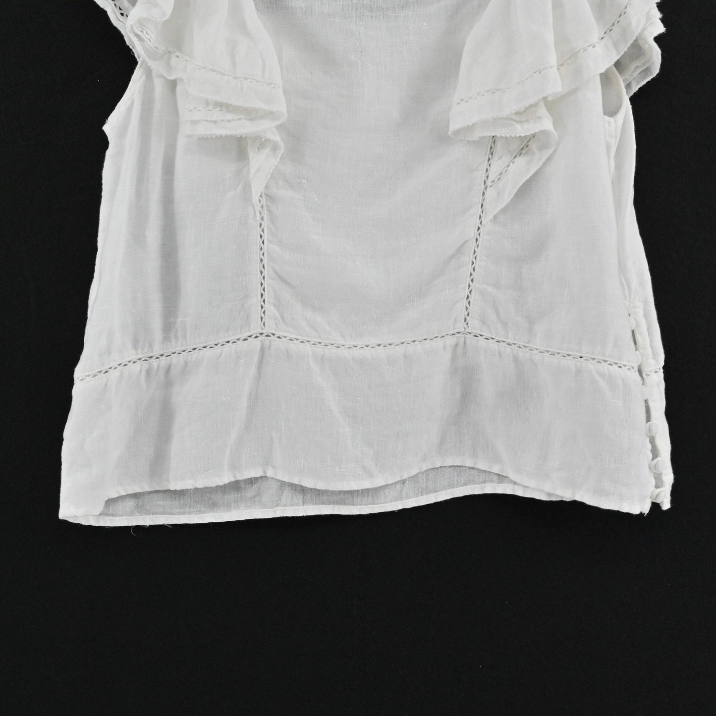Faherty Womens Mariposa Linen Top Size M Eyelet White Ruffle Square Neck Boho