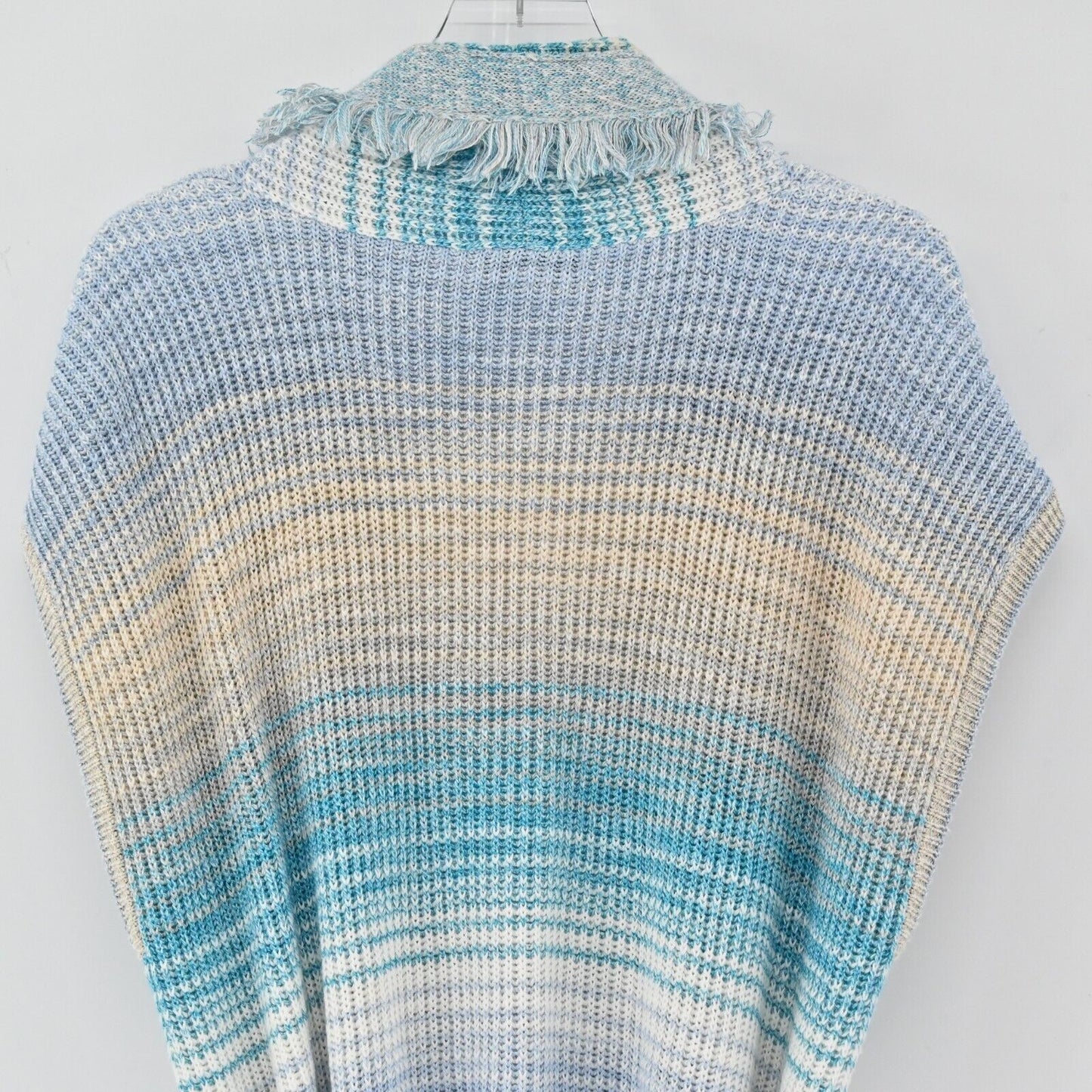 INTERMIX Sweater Womens Size M Drop Shoulder Knit Fringe Cardigan Tie Blue Multi