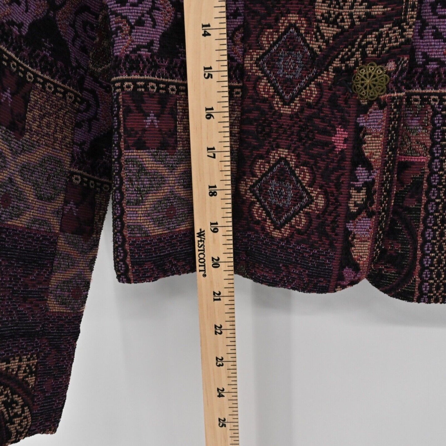 Vtg MDL Jacket Womens Sz S Purple Patchwork Print Tapestry Button Front Boho 90s