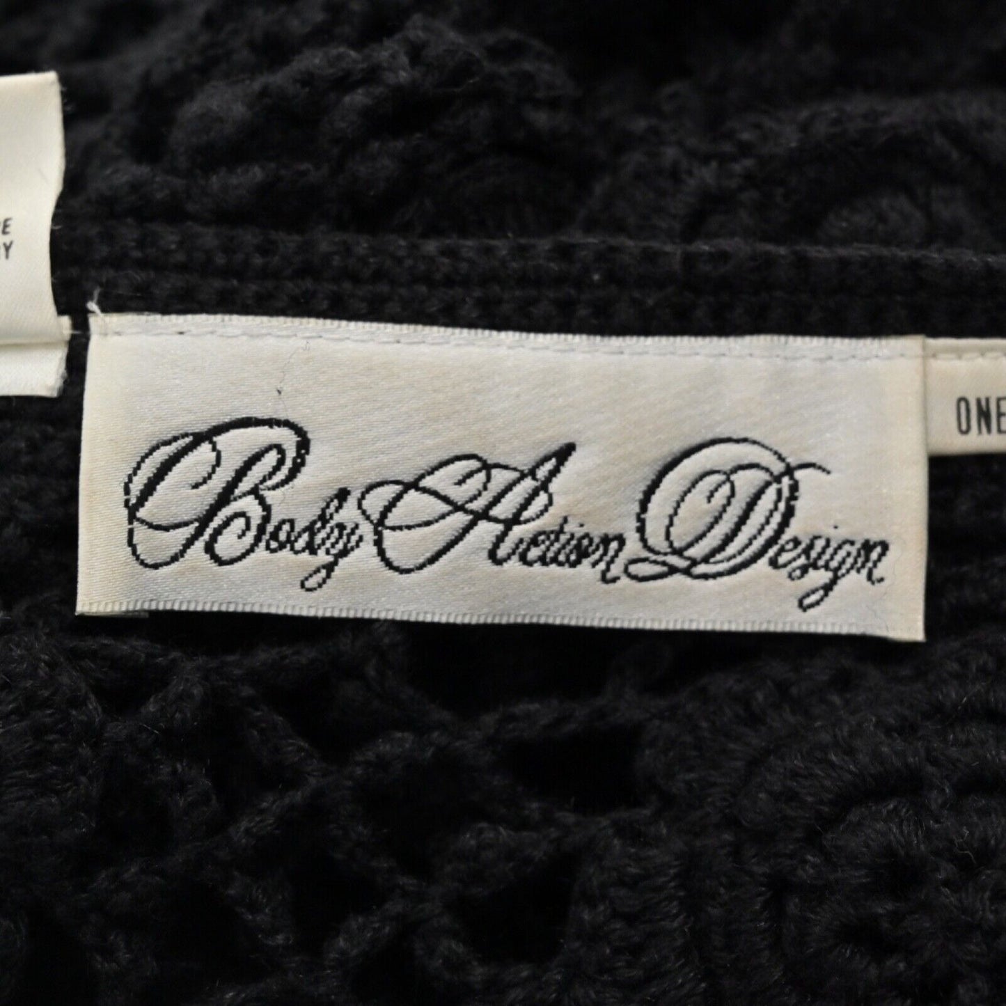 Vtg BODY ACTION DESIGN Cardigan Womens One Size Black Floral Crochet Cotton 90s