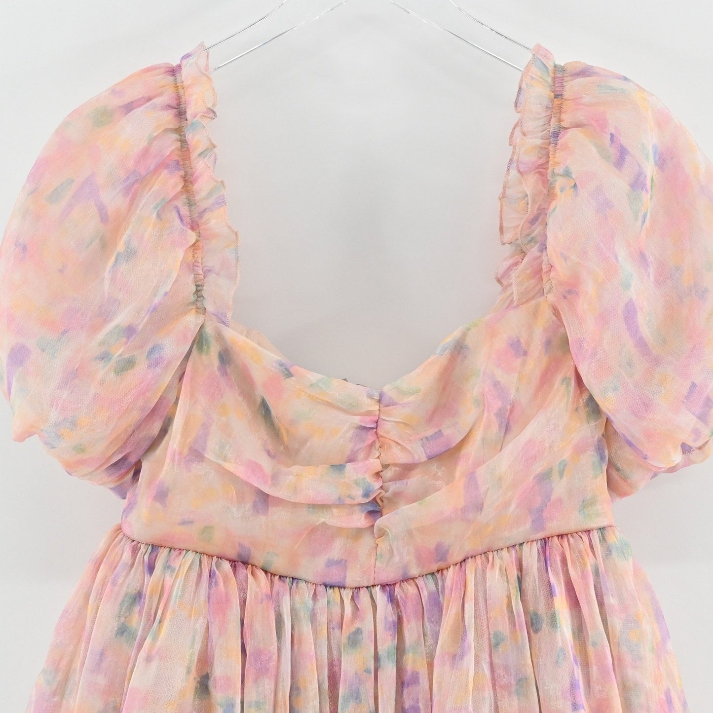 Maya Puff Sleeve Organza Mini Dress Size 8 Pastel Multi Floral Tiered Fairycore