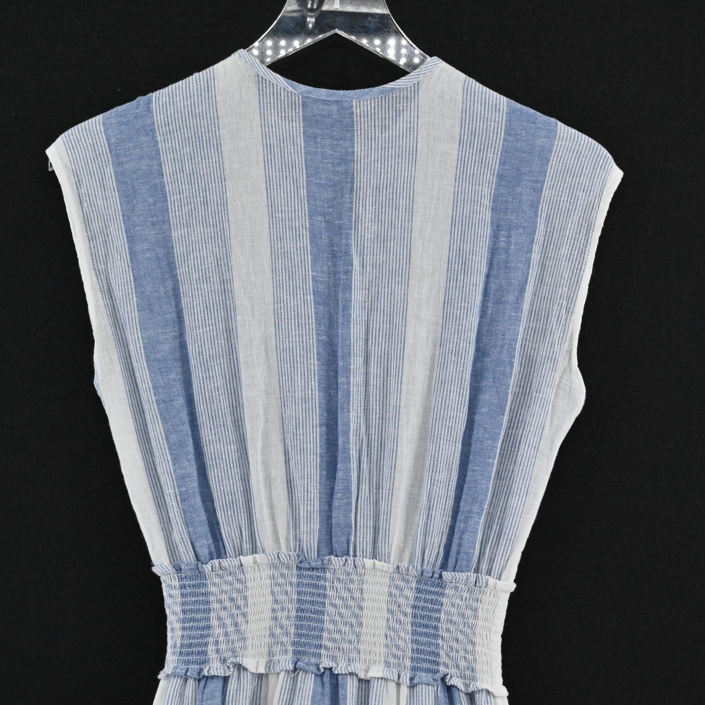 Rails Ashlyn Nevis Stripe Dress Size XXS Linen Blend Tie Neck Sleeveless Midi