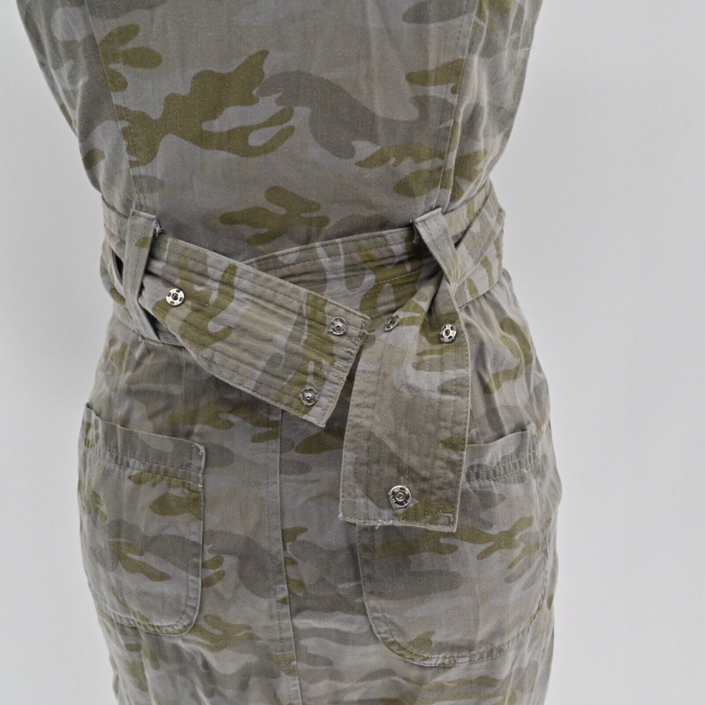 HARD TAIL Dress Womens Sz XS Camo 100% Cotton Belted Button Front Cap Sleeve Y2k