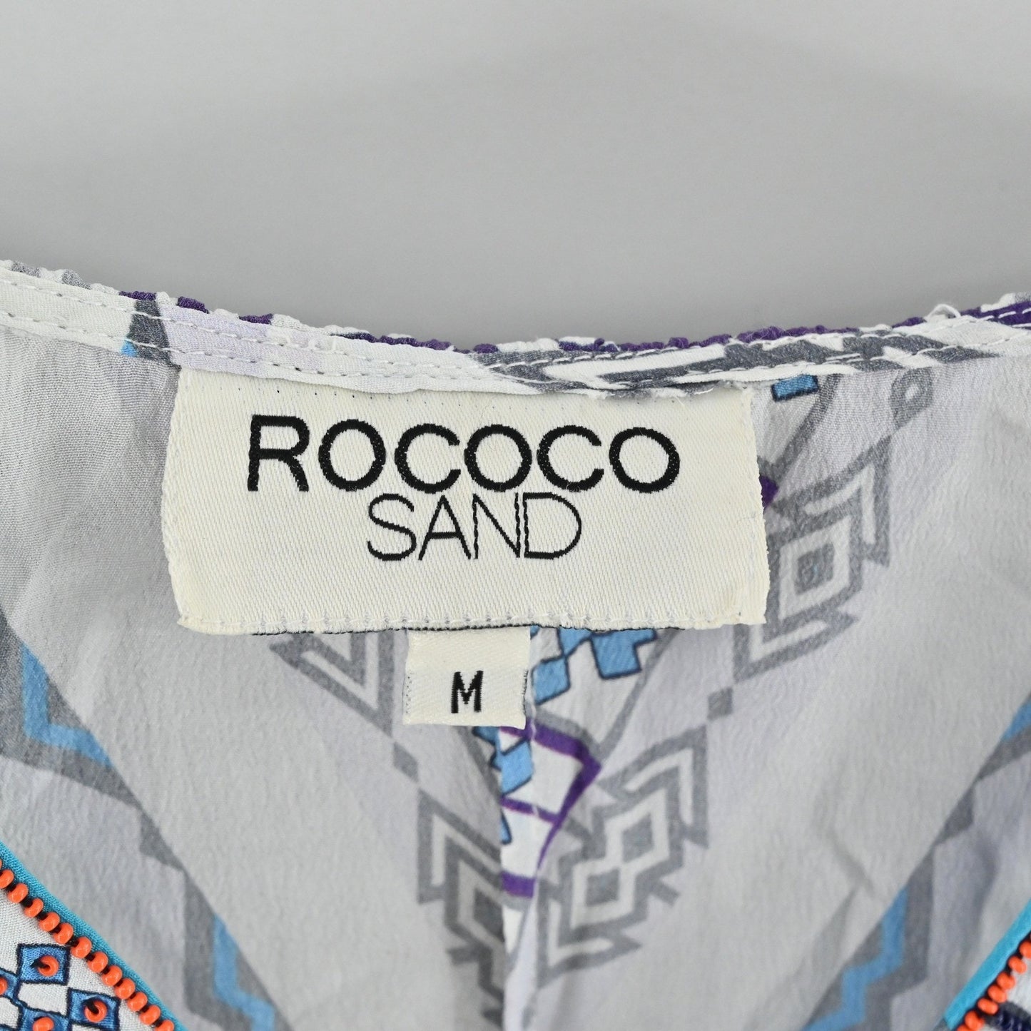 Rococo Sand Silk Kimono Maxi Dress Size M Beaded Hooded Blue Tribal Resortwear