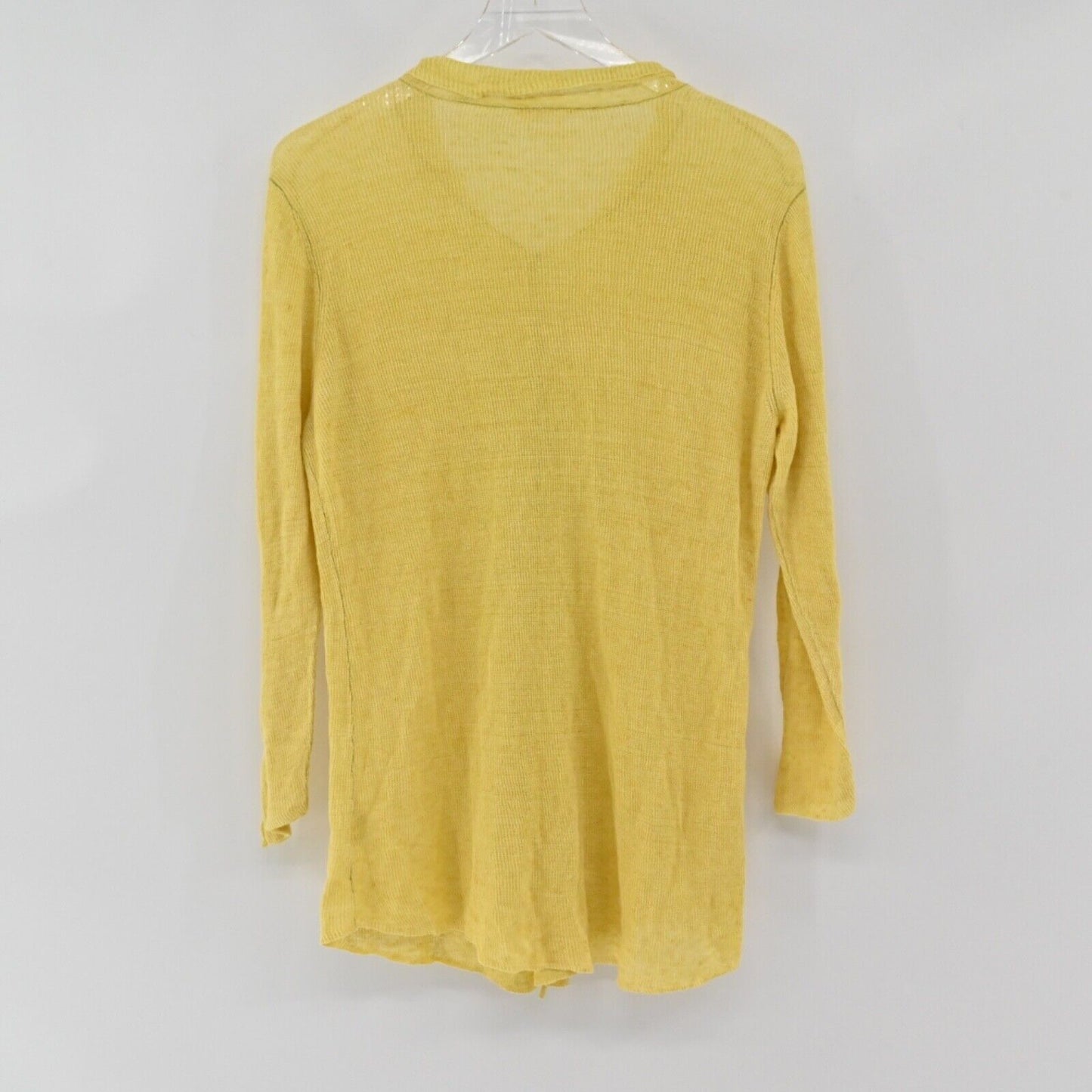 EILEEN FISHER Top Womens Sz L Yellow 100% Linen Knit Long Sleeve Button Up Boho