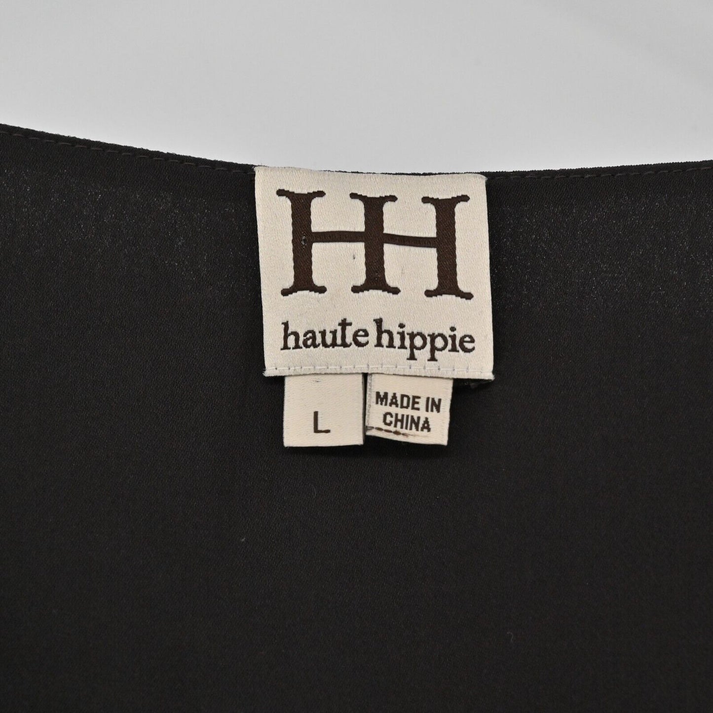 HAUTE HIPPIE Top Womens Size L Long Sleeve Silk Black Wrap Front V Neck Blouse