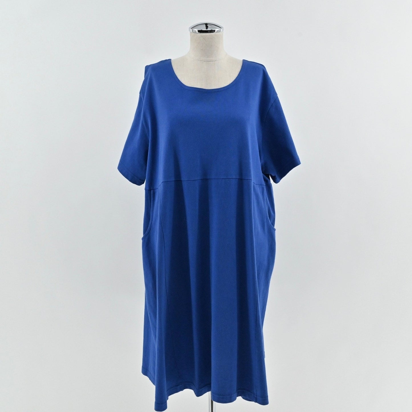 Vtg Bryn Walker Oversized Tunic Dress Size L Blue Cotton Lagenlook Boho Pockets