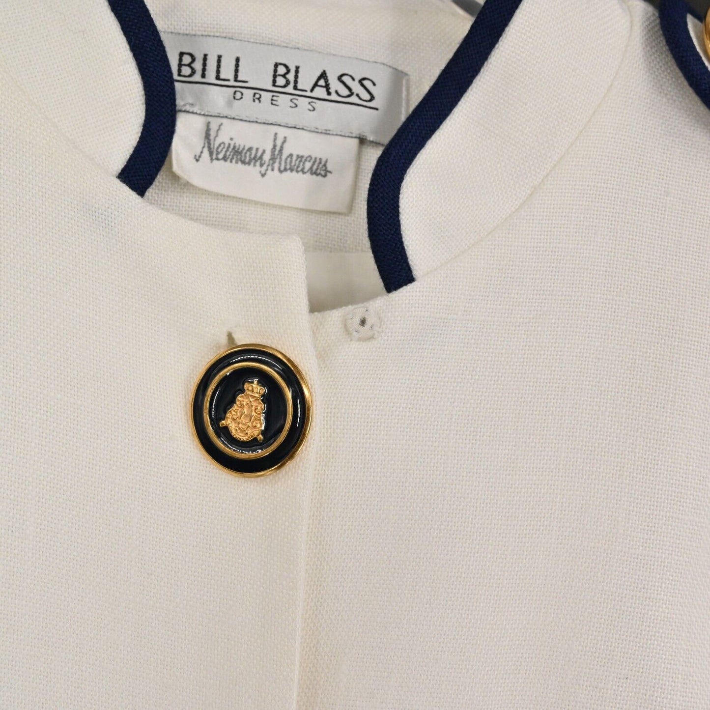 Vtg BILL BLASS Dress Womens Size 6 Navy Button Front Epaulet Preppy Nautical 80s