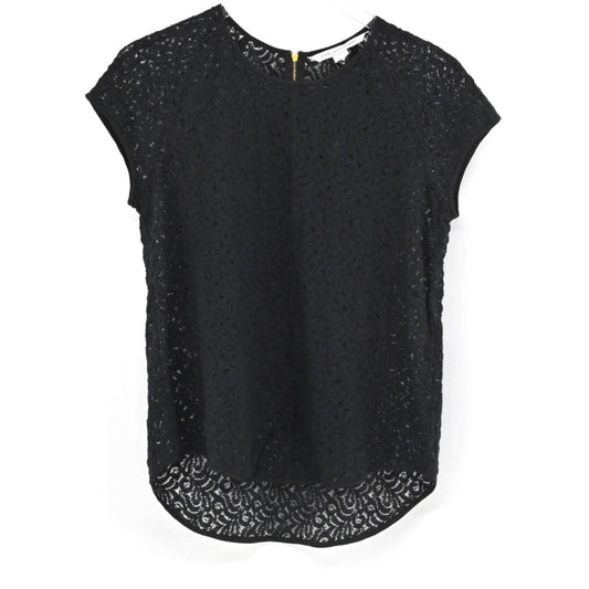 DIANE VON FURSTENBURG Top Womens Size S Liva Sheer Lace Black Bohemian Grunge