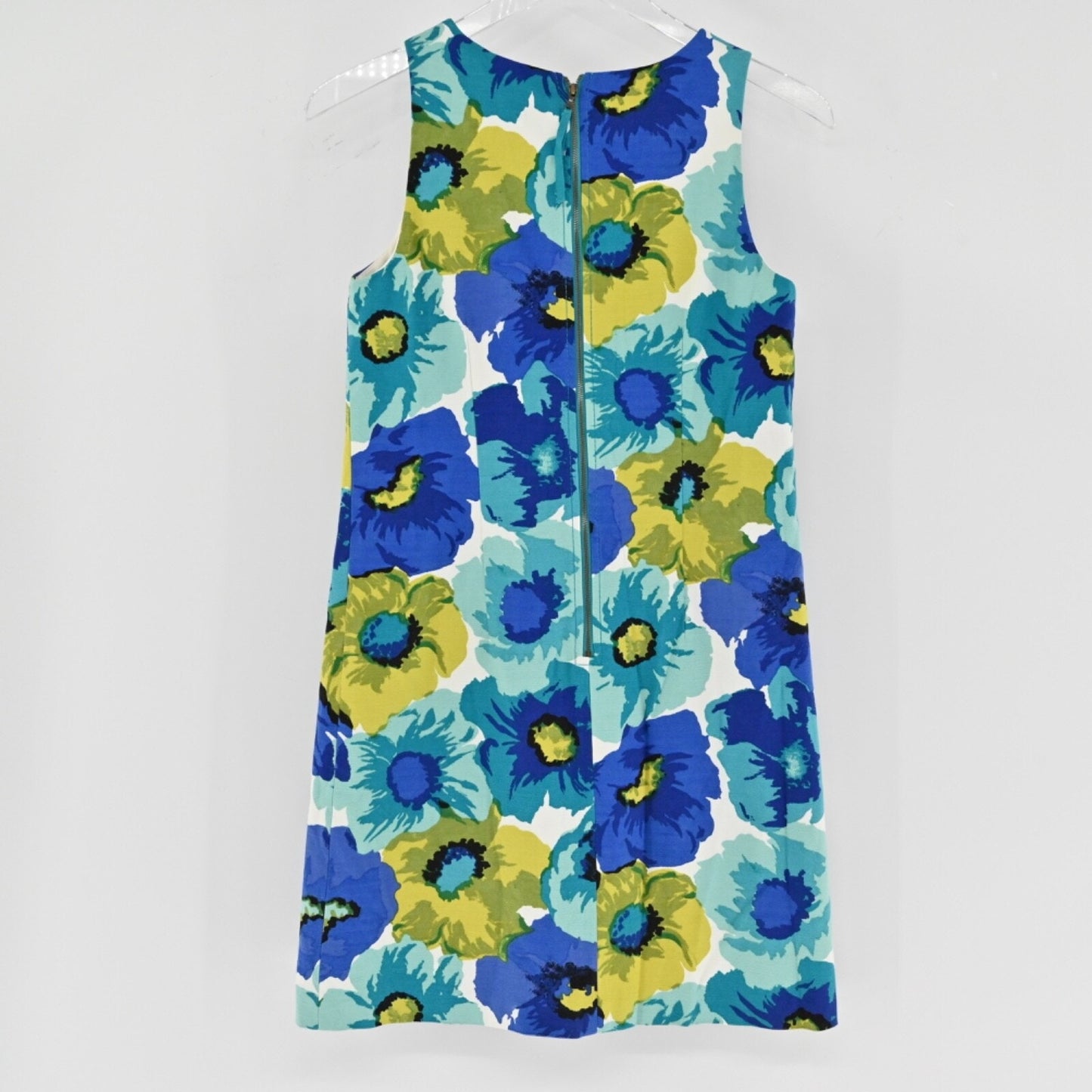 LOFT Floral Shift Dress Size 2 Blue Cotton Preppy Brunch Wedding Guest Church