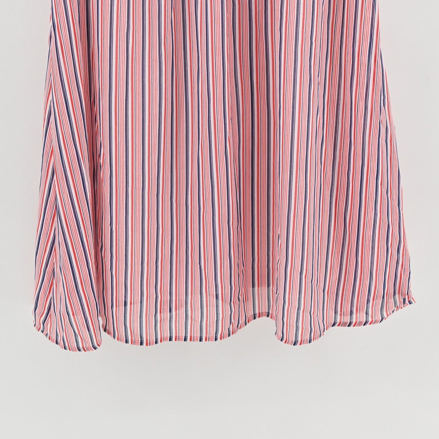 Modcloth Striped Button Front Midi Dress Size L Ruffle Nautical Retro Red Blue