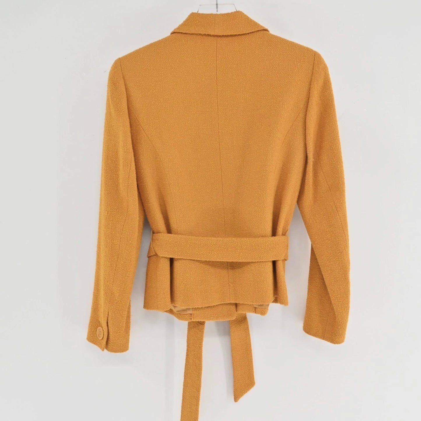 JONES NY Womens Tweed Wool Jacket Size 4 Petite Gold Yellow Belted Button Retro