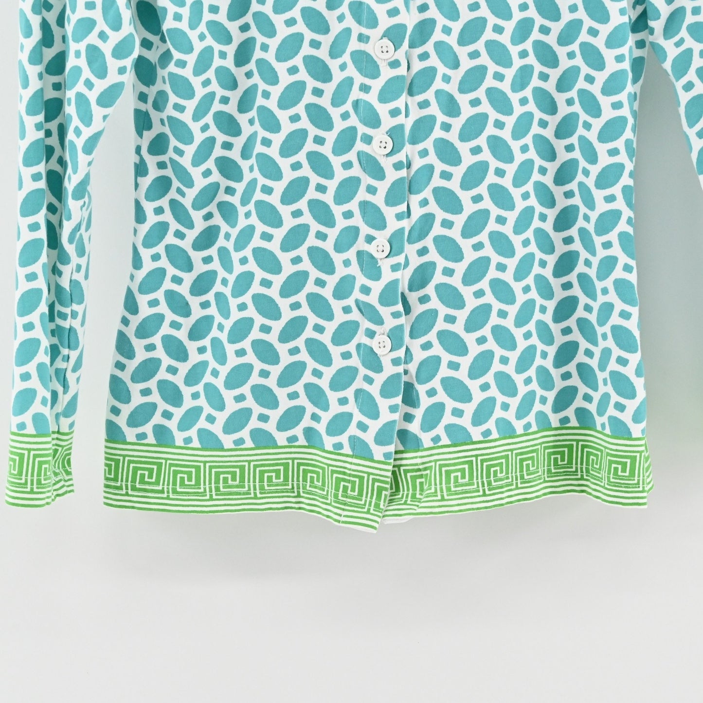 Barbara Gerwit Womens Cardigan Size XS Blue Green Coastal Preppy Cotton Button