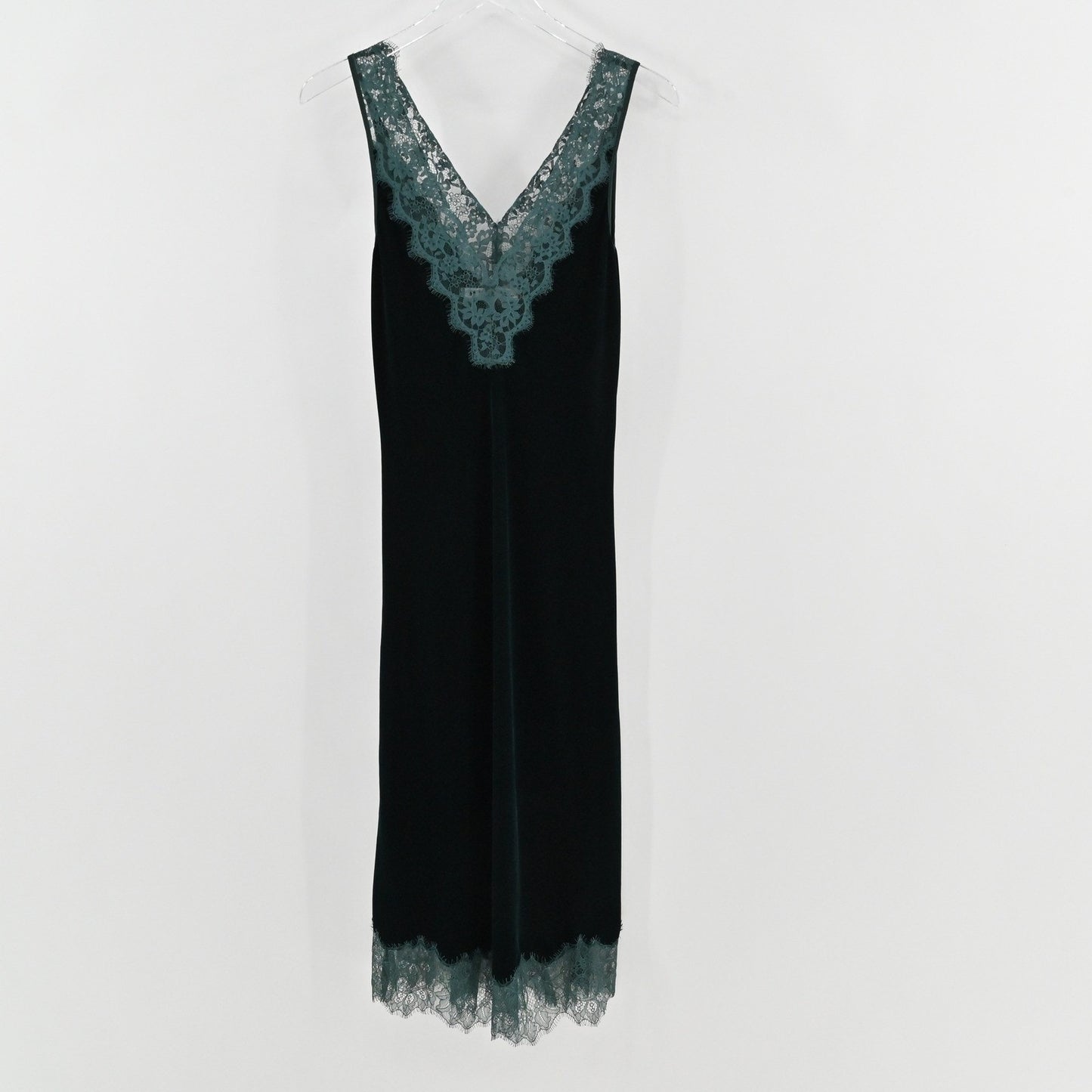 Zara Velvet Lace Midi Slip Dress Size XS Green Romantic Fairy Sleeveless Elegant