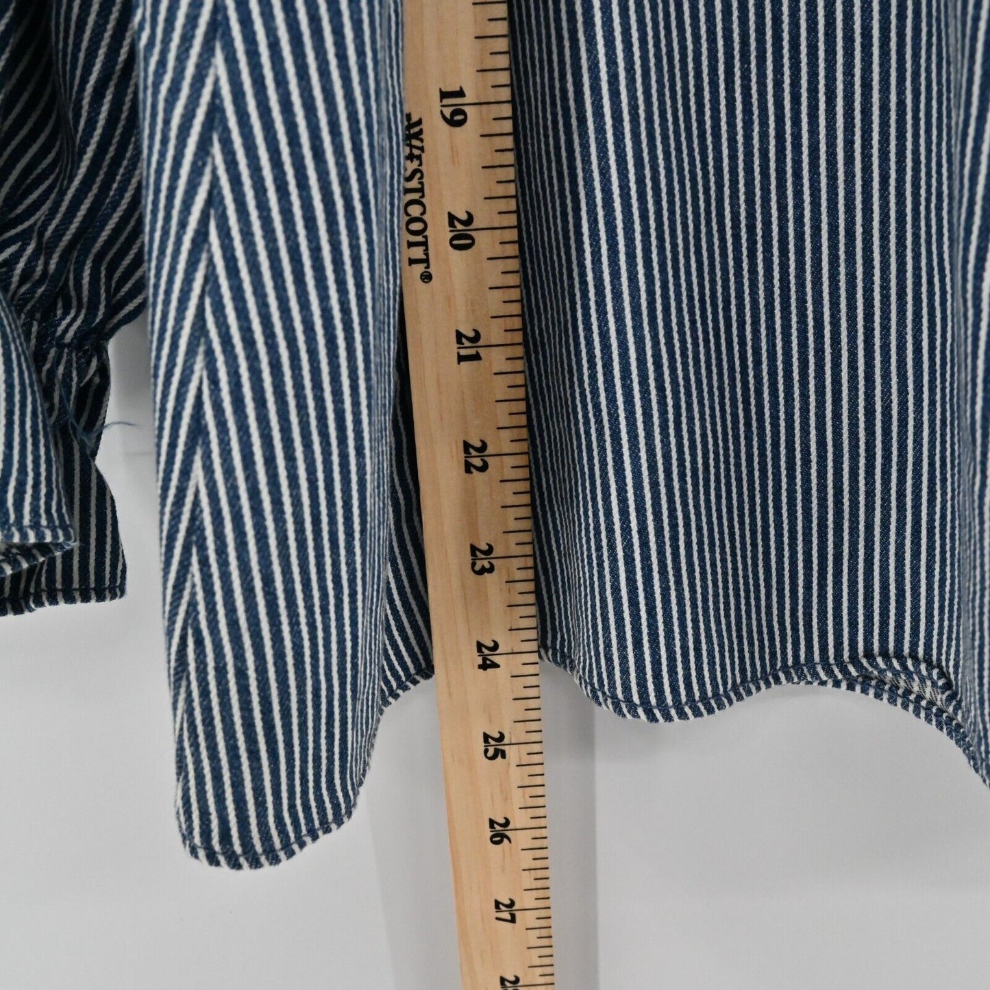 ZARA Top Womens Size XS Blouse Floral Embroidered Stripe Balloon Sleeve Denim