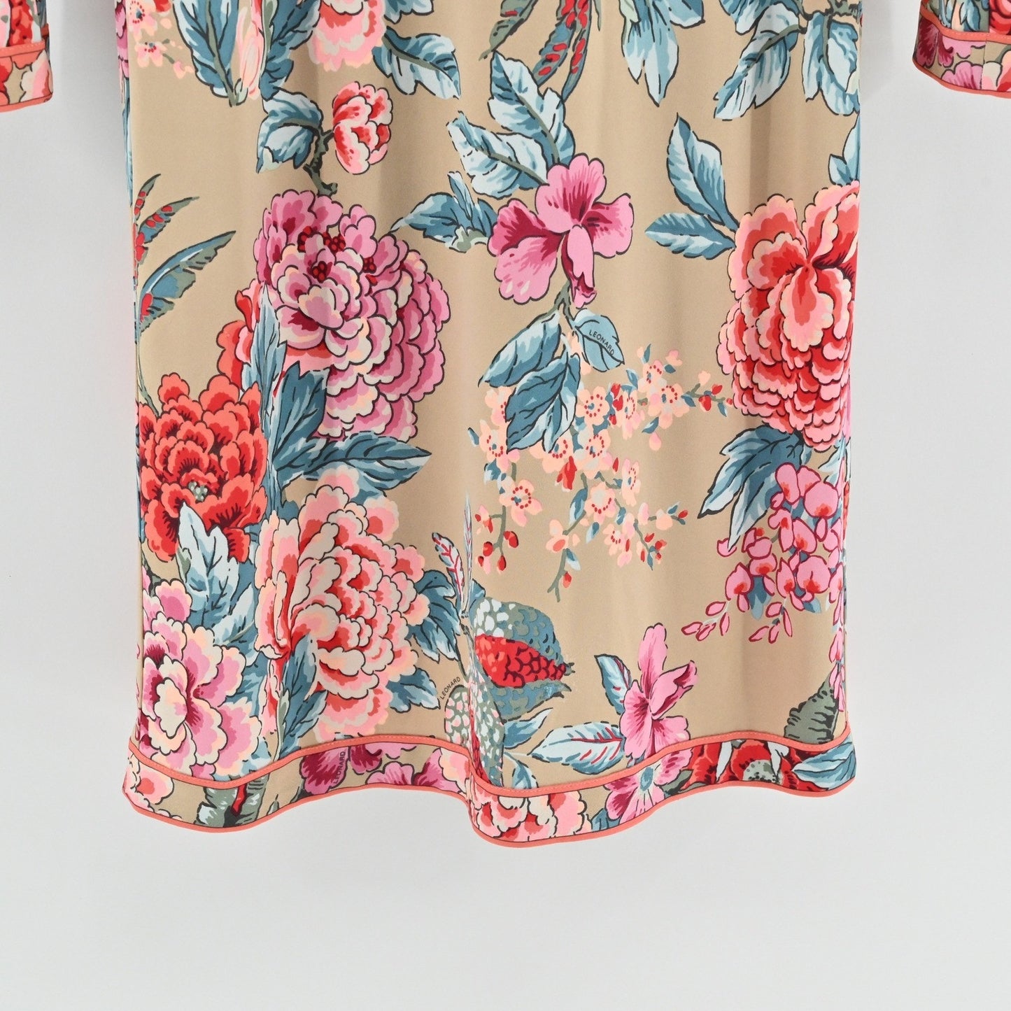 Leonard Paris Floral Print Silk Dress Size 38 Belted Long Sleeve Luxury Dopamine