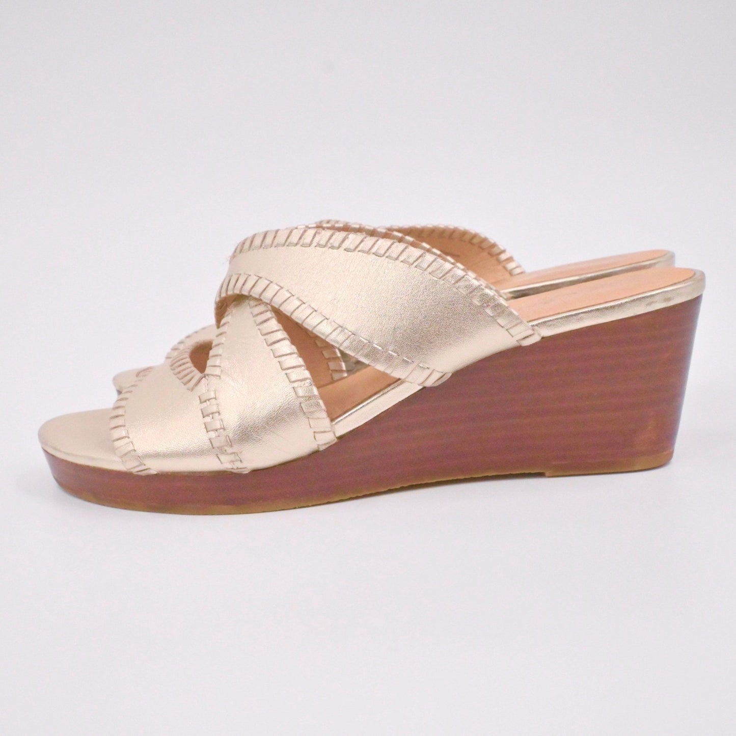 Jack Rogers Womens Jackie Midi Wedges Sandals Sz 8 Gold Metallic Leather Slip On