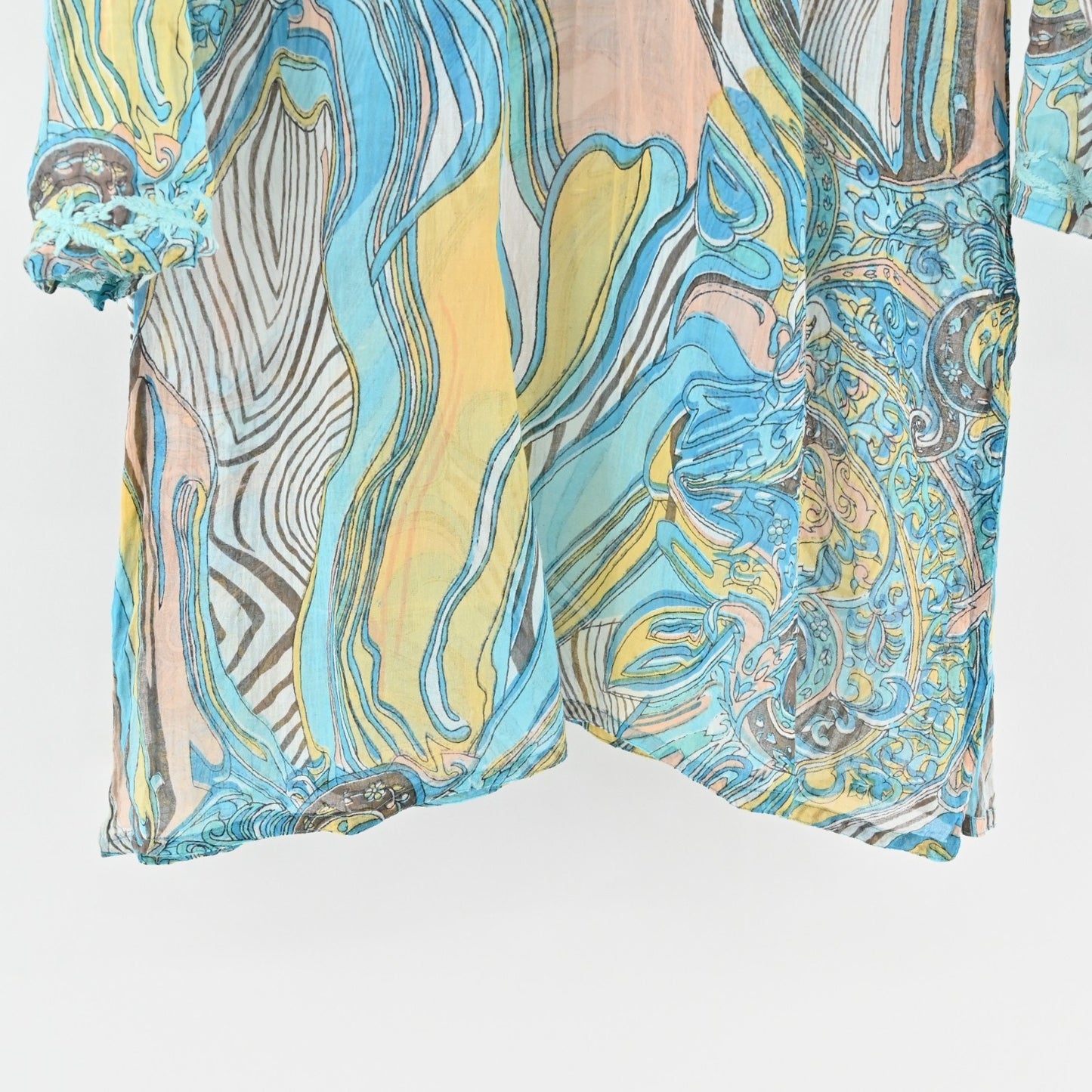 RAJ Tunic Dress Size M Blue Embroidered Printed Cotton Relaxed Fit Bohemian