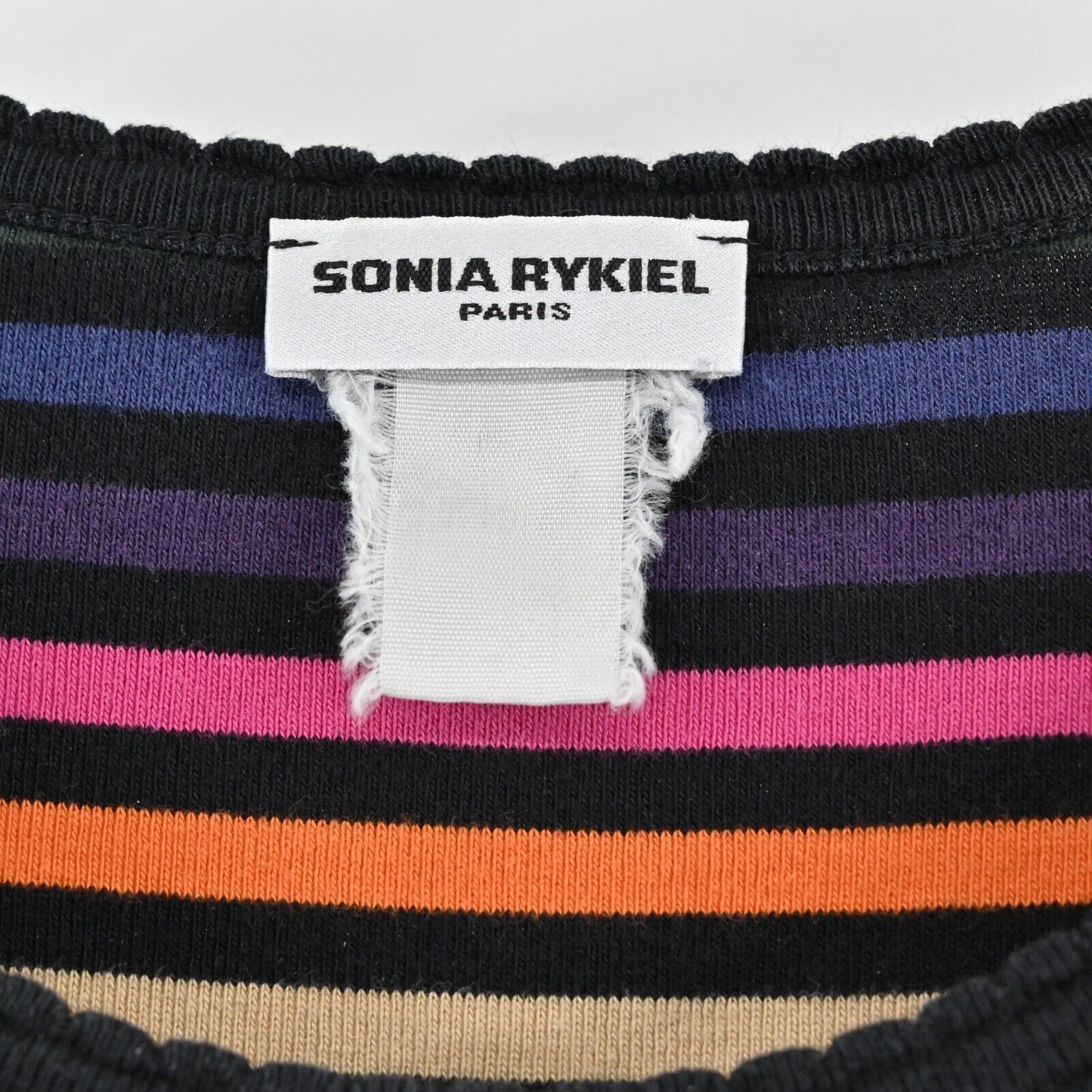 Vtg SONIA RYKIEL Top Womens Size L Multicolor Stripe Black Rhinestone Lips Logo