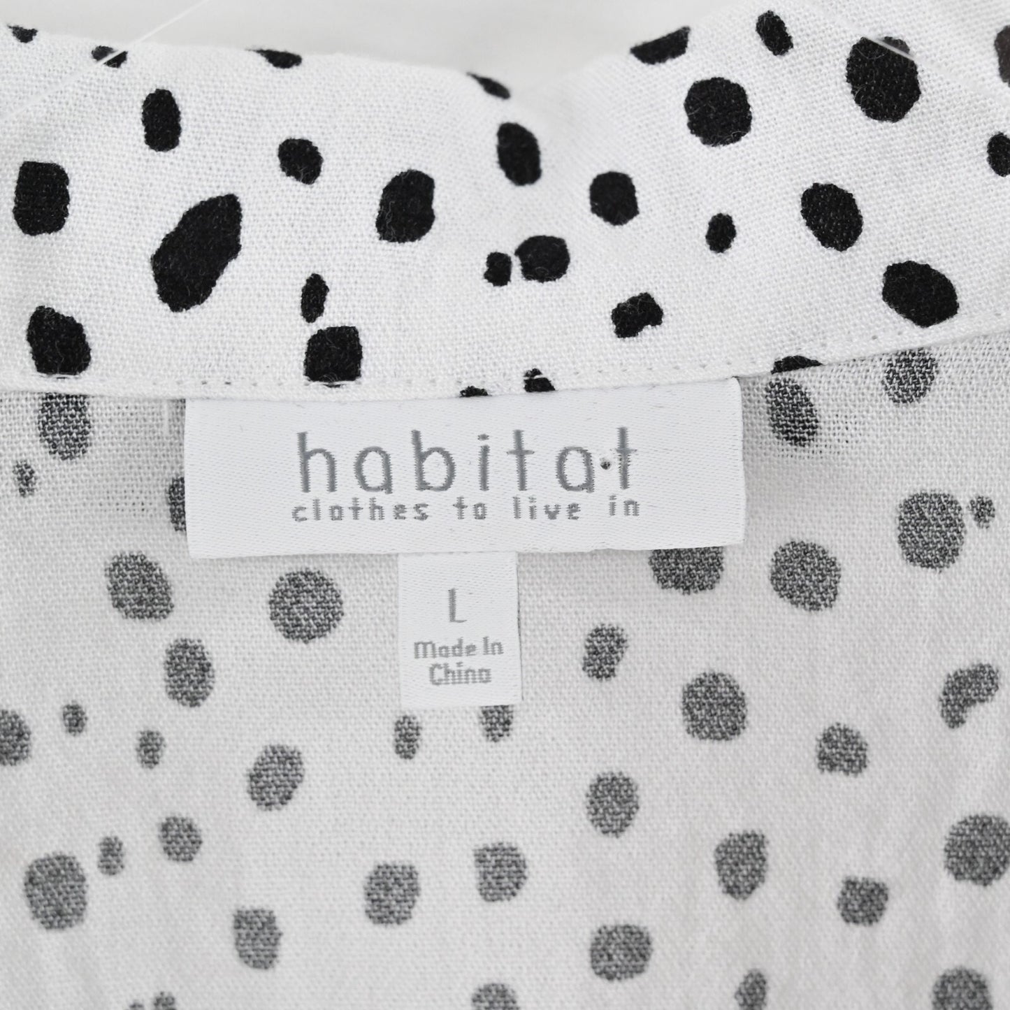 HABITAT Womens Polka Dot Top Sz L White Black Button Retro Lagenlook Art to Wear