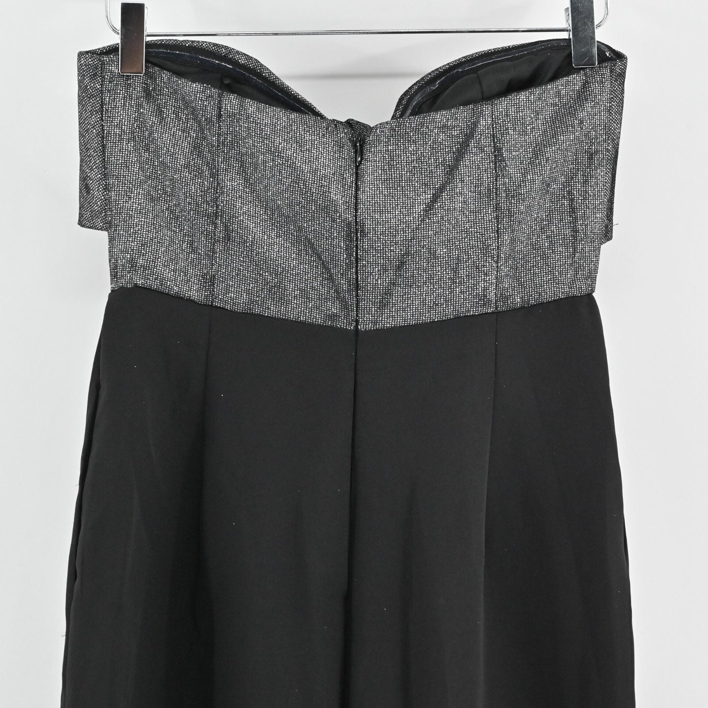 SAM EDELMAN Womens Cady Jumpsuit Size 4 Black Silver Glitter Strapless Bow NEW