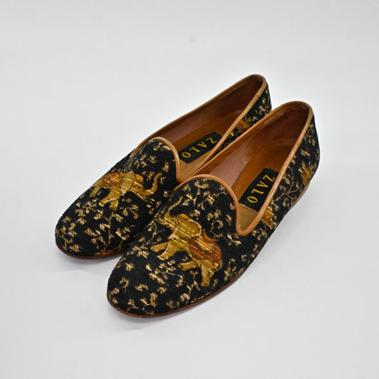 ZALO Womens Elephant Print Tapestry Flats Size 7N Slip On Loafer Shoe Retro Boho
