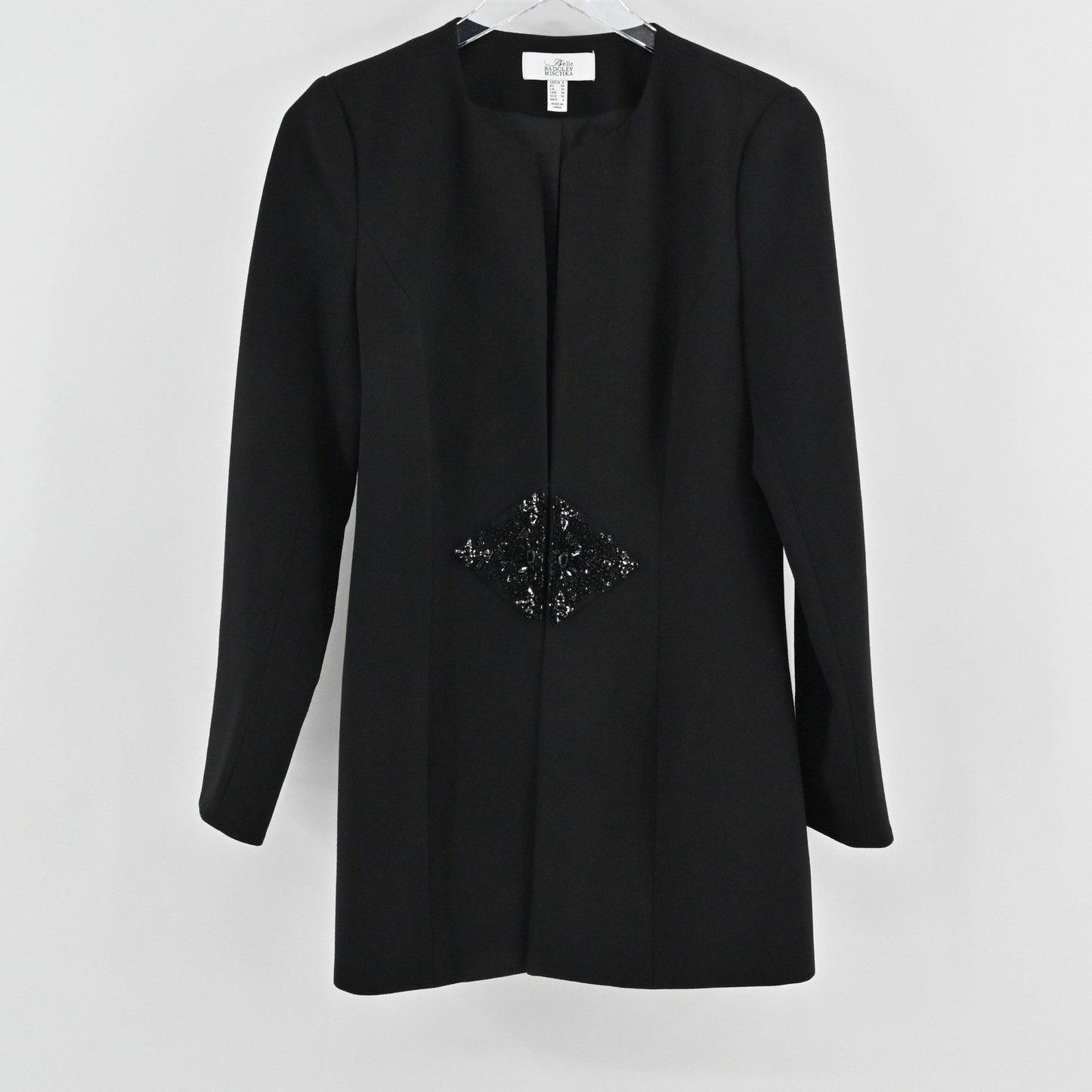 Badgley Mischka Beaded Jacket Size 6 Black Embellished Elegant Quiet Luxury Chic