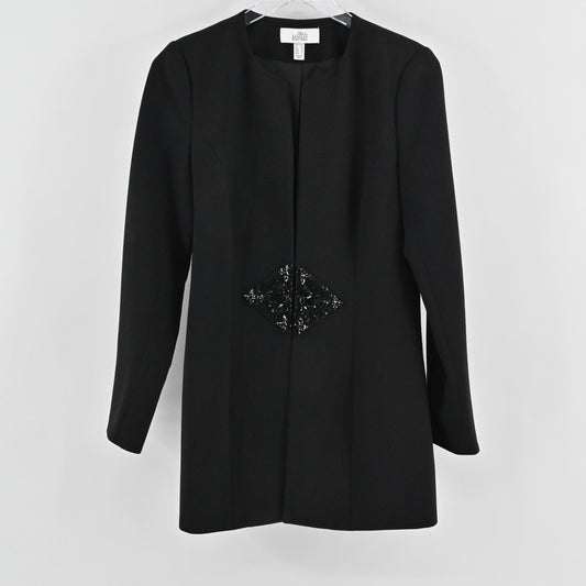Badgley Mischka Beaded Jacket Size 6 Black Embellished Elegant Quiet Luxury Chic