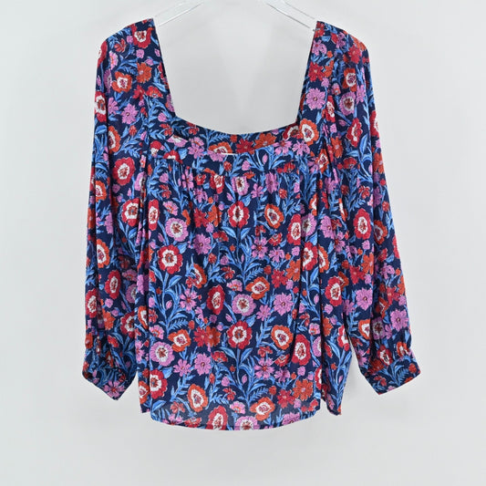 Vineyard Vines Tisbury Floral Square Neck Top Size XL Peasant Boho Cotton Blouse