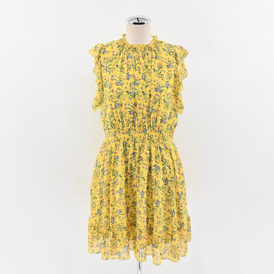 CODE MODE Dress Size L Yellow Floral Smocked Flutter Sleeve Mini Cottagecore