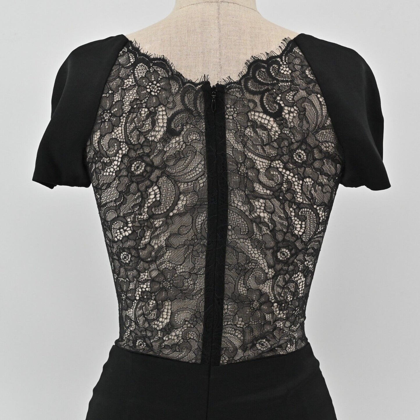 BARNEYS NEW YORK Dress Womens Sz 2 CO OP Black Short Sleeve VNeck Lace Back Silk