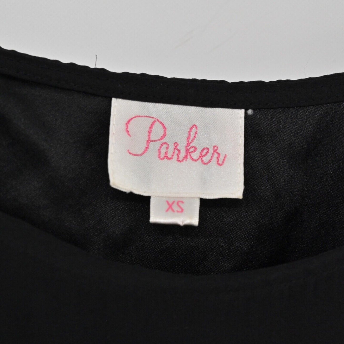 PARKER Top Womens Size XS Black Rainbow Embroidered Stripe Silk Split Back Tank