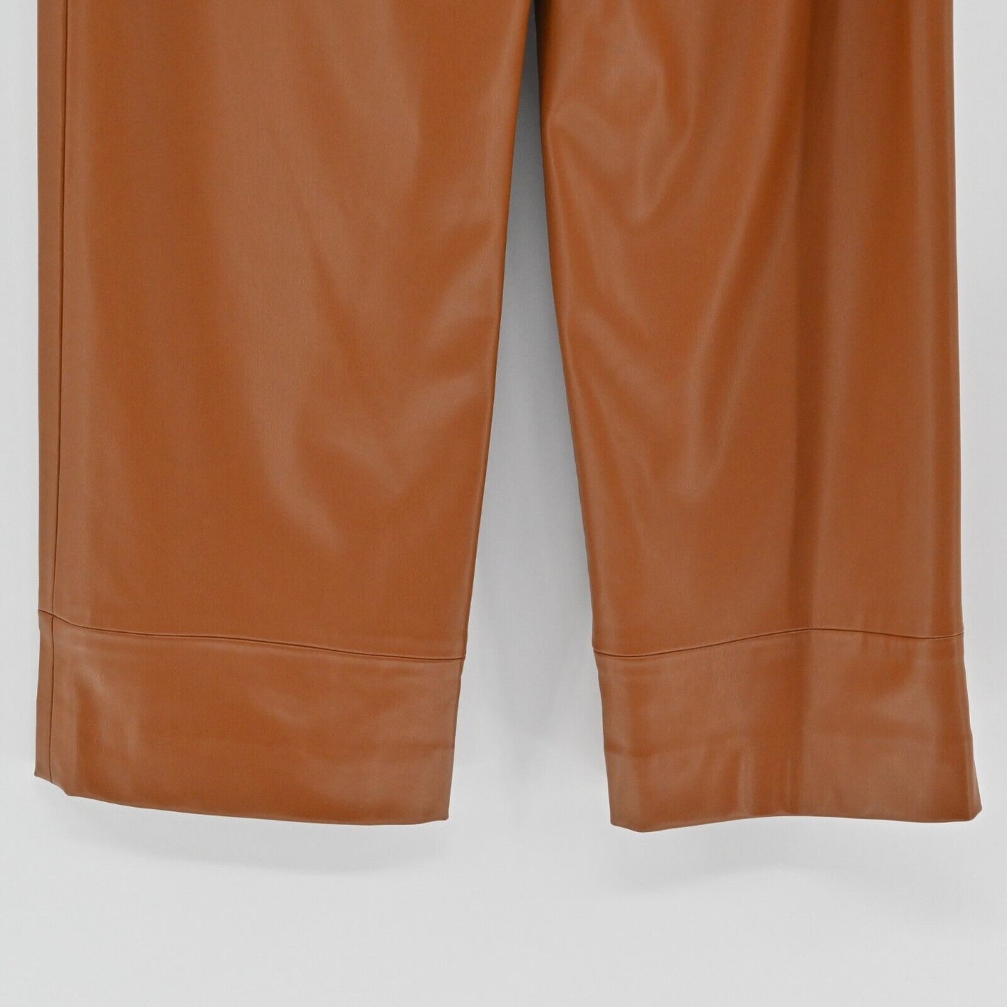 ZARA Pants Womens Size XS Brown Faux Leather High Rise Button Fly Straight Leg