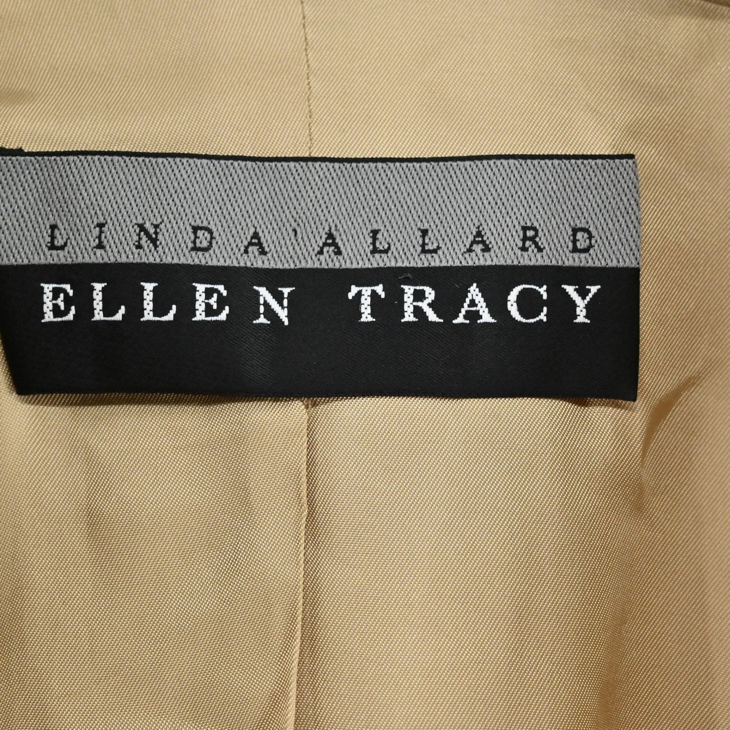 Linda Allard Ellen Tracy Womens Silk Blazer Size 2 Striped Tan Long Line Career
