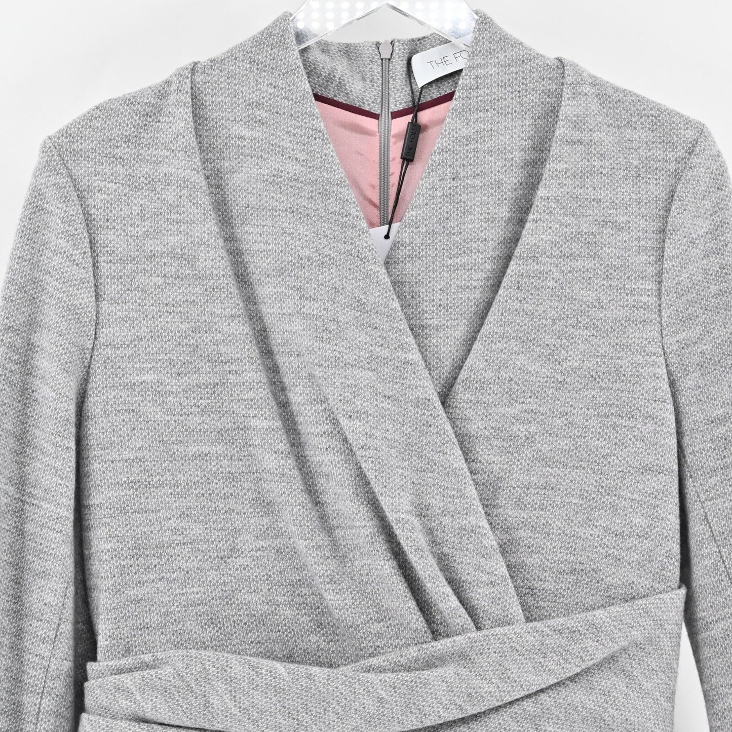 THE FOLD Arlington Sheath Dress Size 12 Gray Wool Cotton 3/4 Sleeve Layered NEW