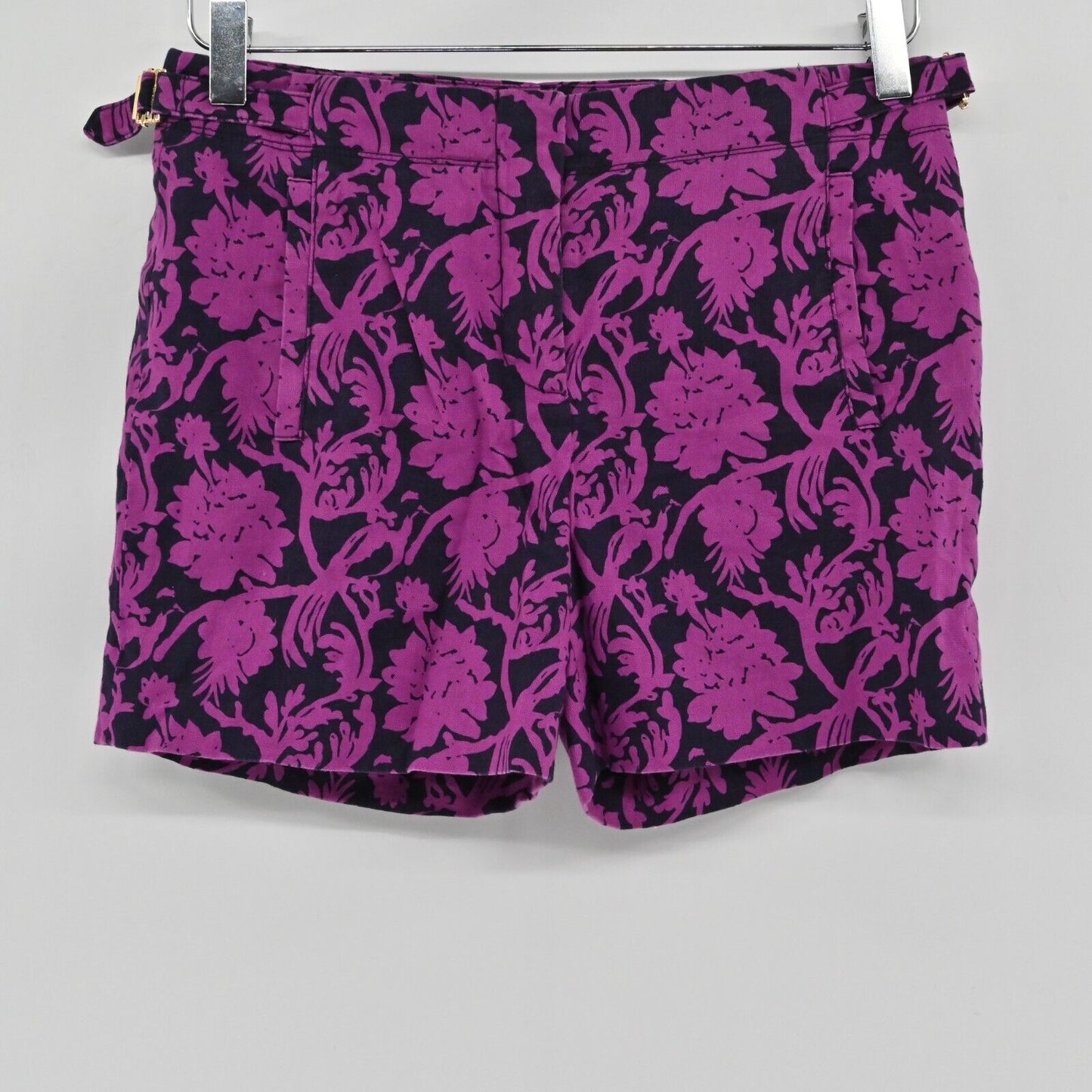 TORY BURCH Shorts Womens Size 0 Cotton Linen Blend Purple Navy Floral Print