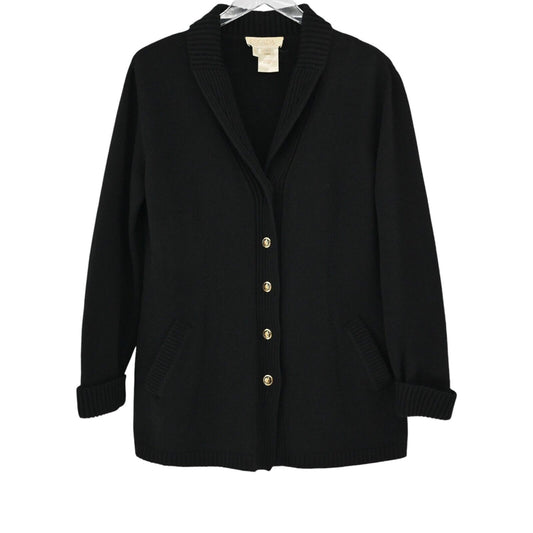 Vtg ESCADA Jacket Womens EUR 40 / M Black Wool Knit Cardigan Gold Button Capsule