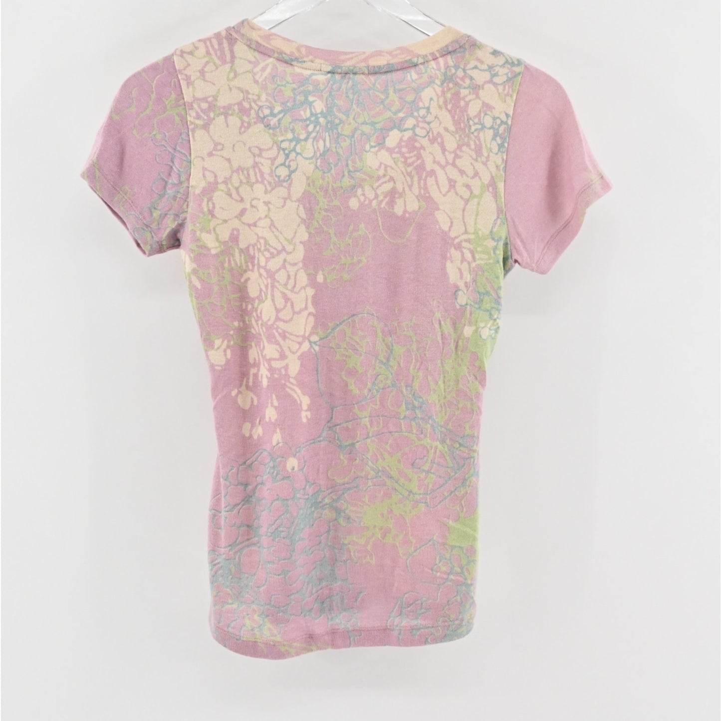 Pashma Womens Silk Cashmere Top Size S Pink Floral Scoop Neck Tee Y2k Boho India