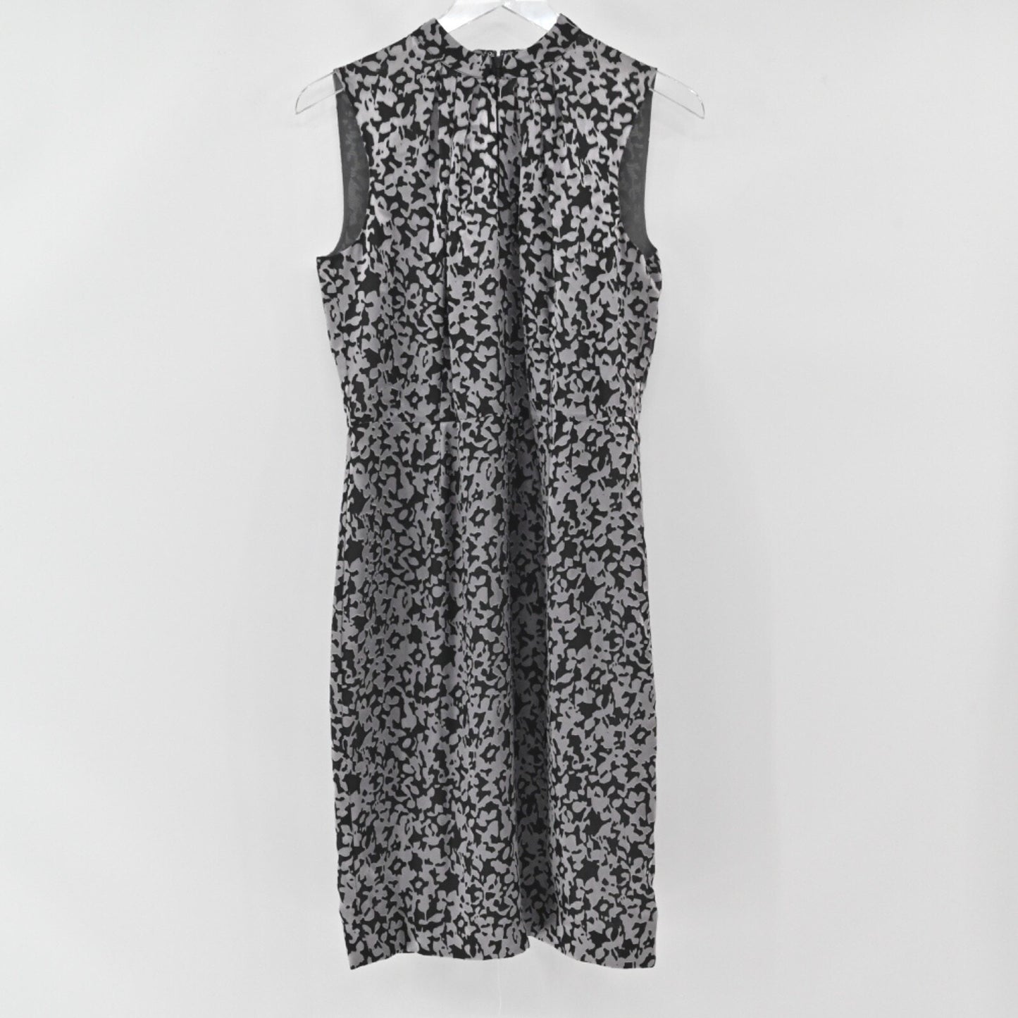 Brooks Brothers Floral Sheath Dress Sz 6 Black Gray Sleeveless Mock Neck Burnout