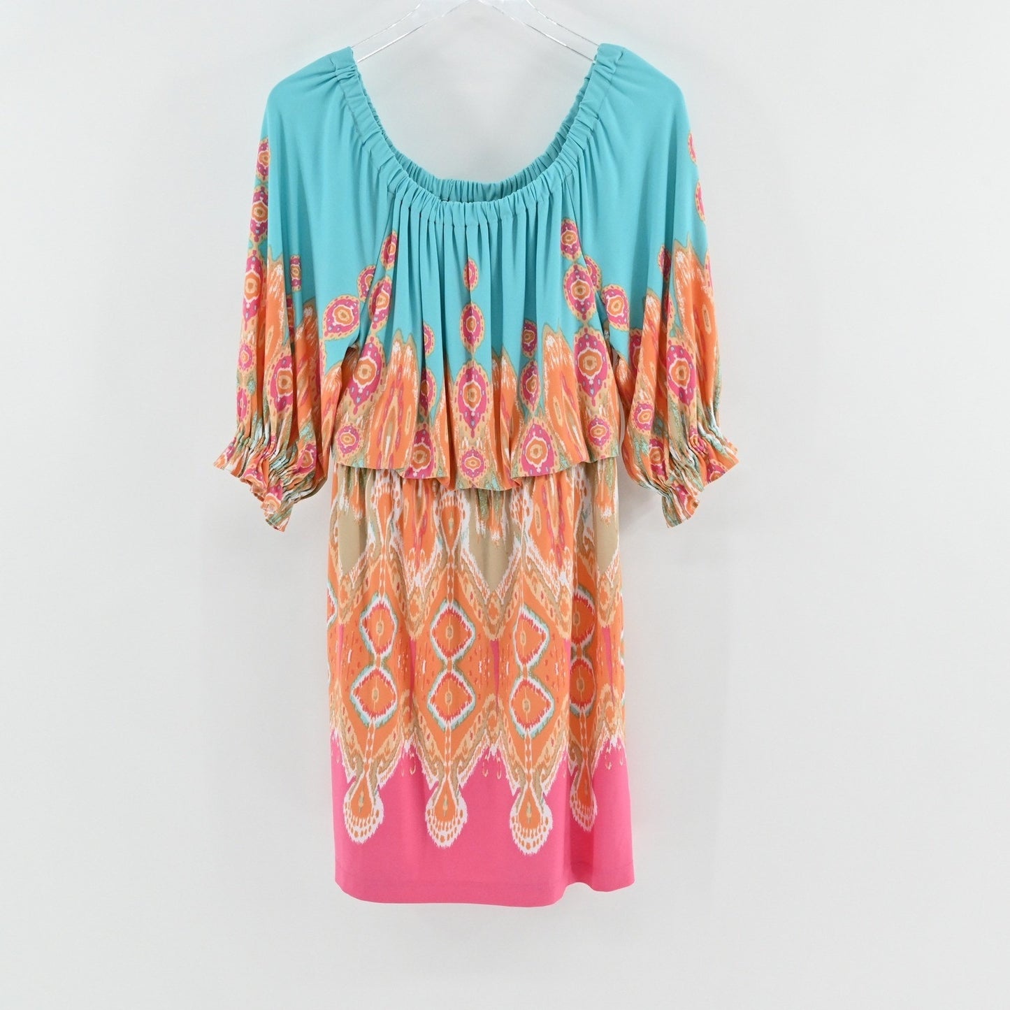 Boston Proper Blouson Dress Size 6 Colorful Ikat Off The Shoulder Boho Vibrant