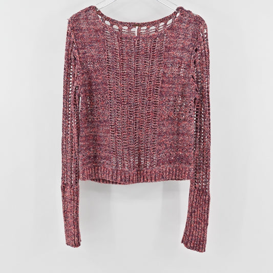 Free People Womens Goccia Open Crochet Sweater Size M Linen Blend Cropped Boho