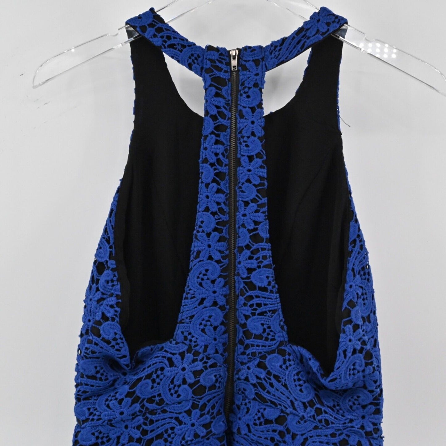 LINE DOT Dress Womens Size M Blue Black Floral Crochet Lace Halter Mini Sheath