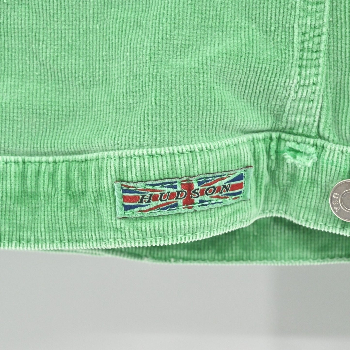 Vtg HUDSON Womens Trucker Jacket Size S Green Corduroy Distressed Made in USA