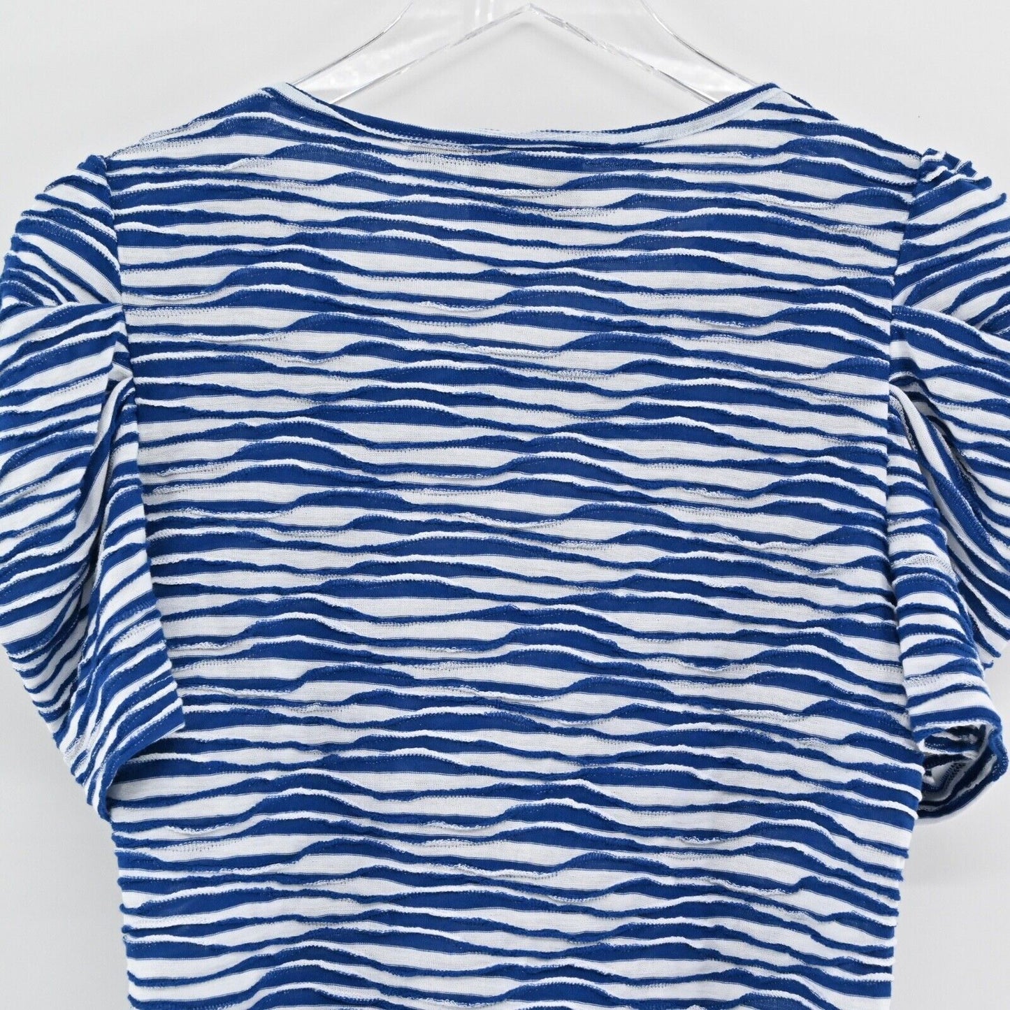 ANTHROPOLOGIE Top Womens Size S Blue Stripe Knit MAEVE Cutout Neck Puff Sleeve