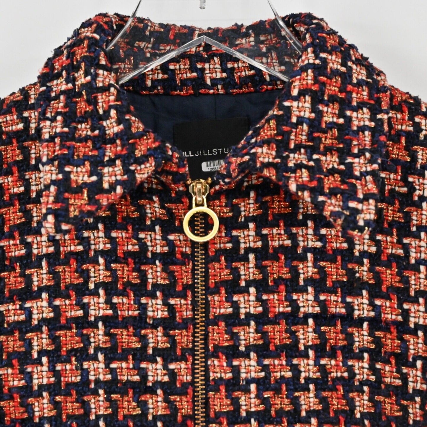 JILL JILL STUART Blazer Womens Size 4 Cropped Tweed Jacket Houndstooth Plaid Zip
