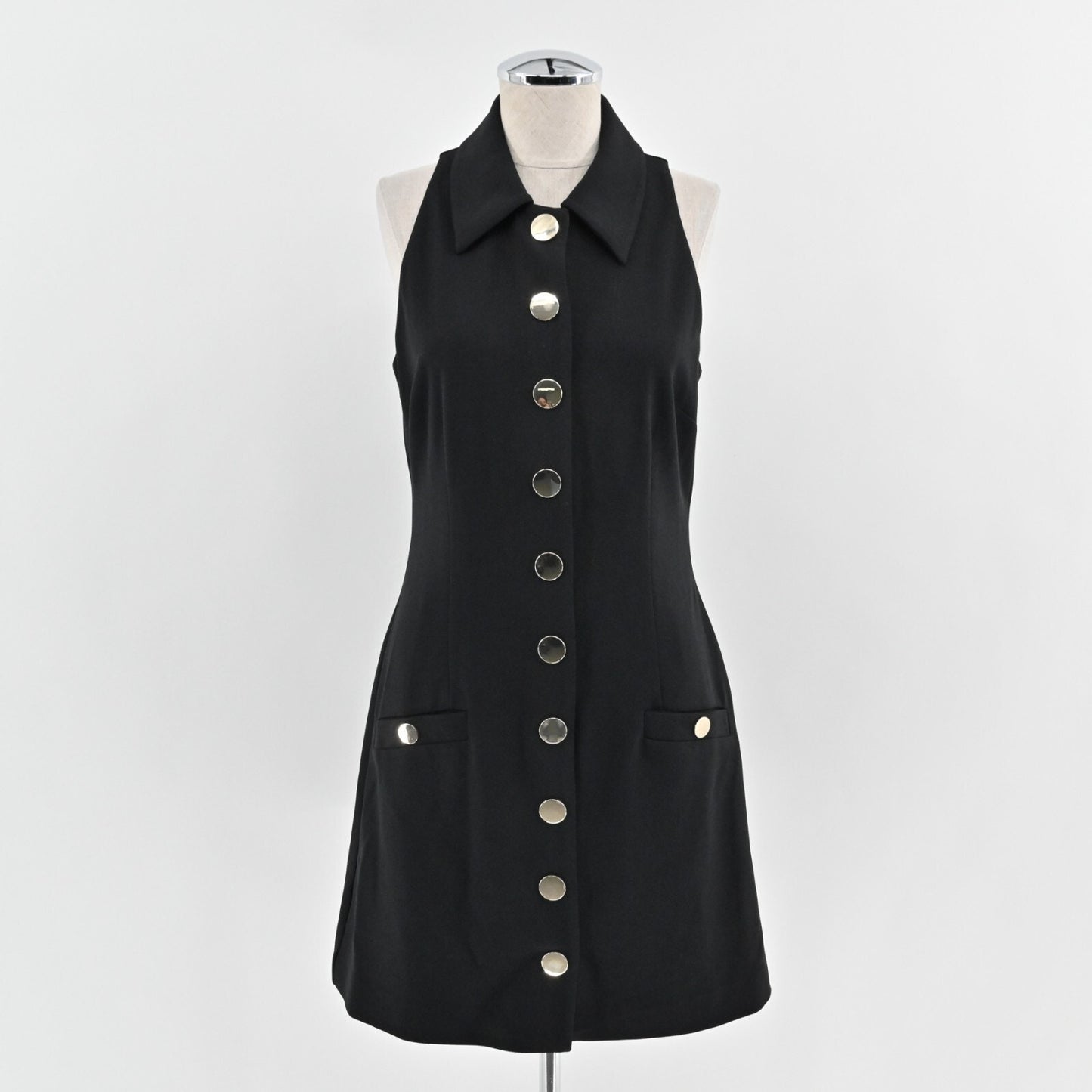 RACHEL PARCELL Dress Size M Black Sleeveless Collared Button Front Classic Mini