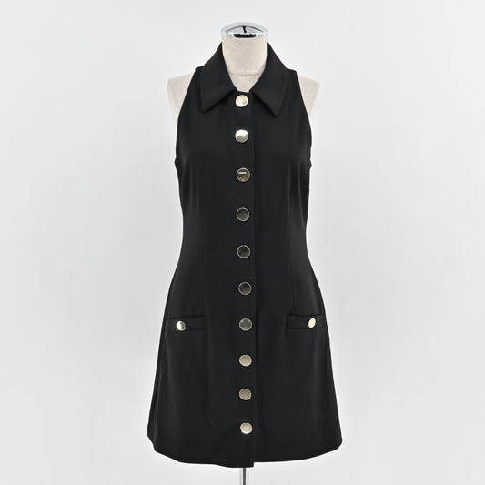 RACHEL PARCELL Dress Size M Black Sleeveless Collared Button Front Classic Mini
